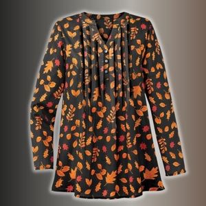 *Sold* Falling Leaves Pintuck Tunic V-Neckline Women's Size Medium